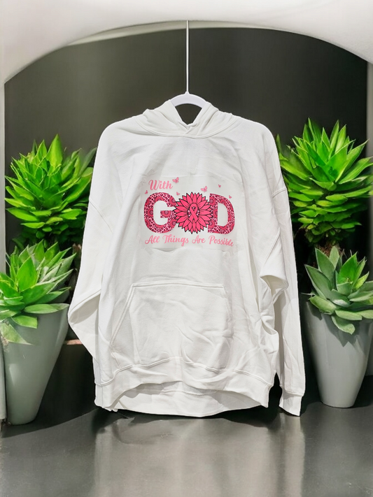 HD4 Women's Hoodie Sweater with God All Things Are Possible Cancer Support